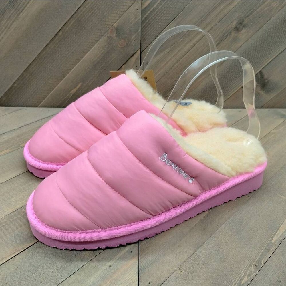 Bearpaw Puffy‎ Scruff Wool Lined Slippers Women's Size 7 Pink Casual Cushioned